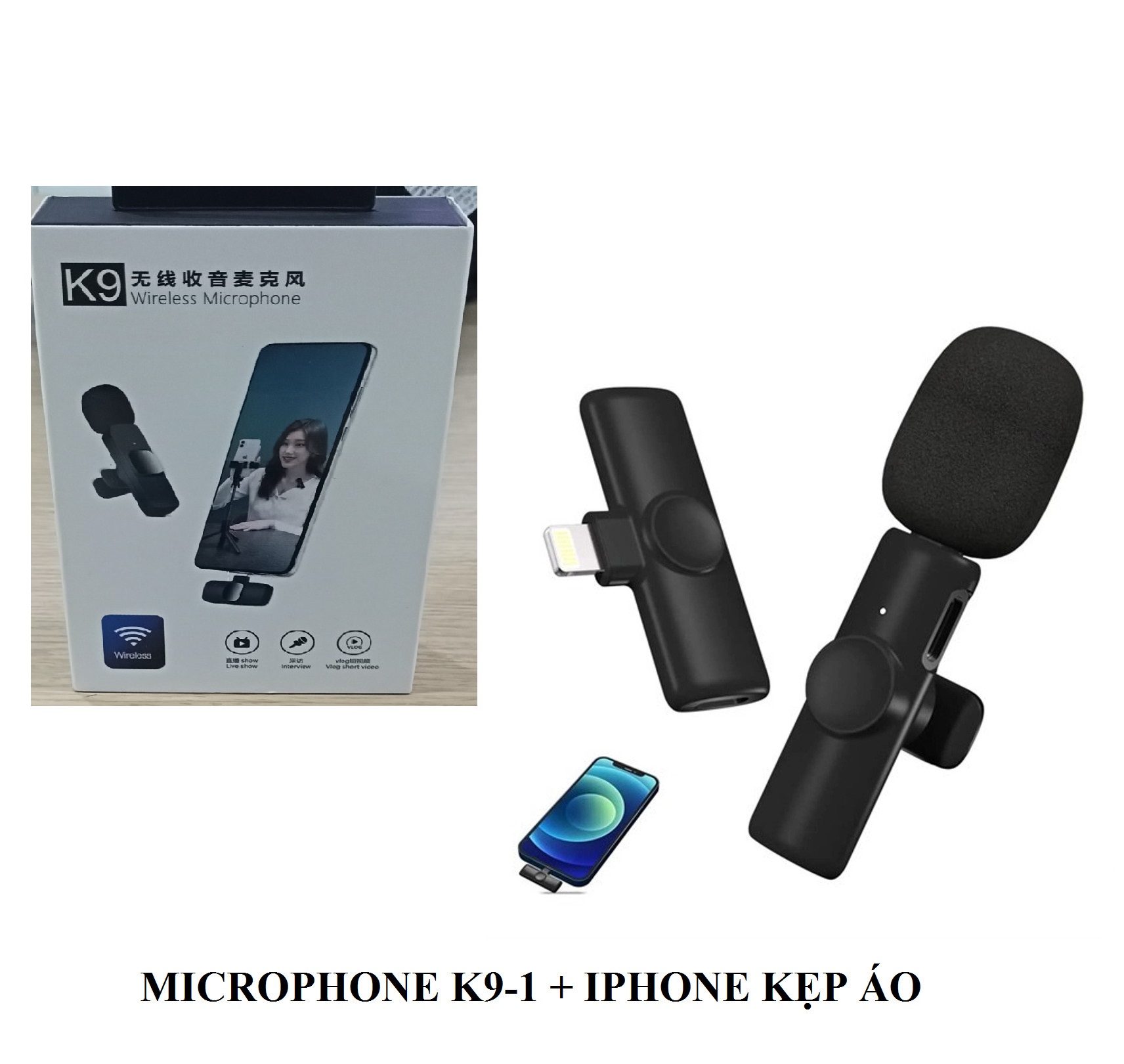 MICROPHONE KHÔNG DÂY CỔNG TYPE-C VÀ I.P K9-2 - 2 MICRO KẸP ÁO - JL