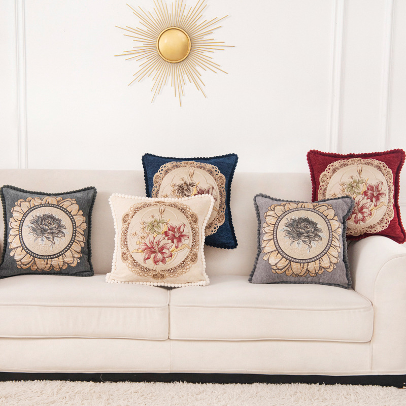 Vỏ Gối Tựa Lưng Sofa Jacquard Dập Thêu Hoa Lan Nổi
