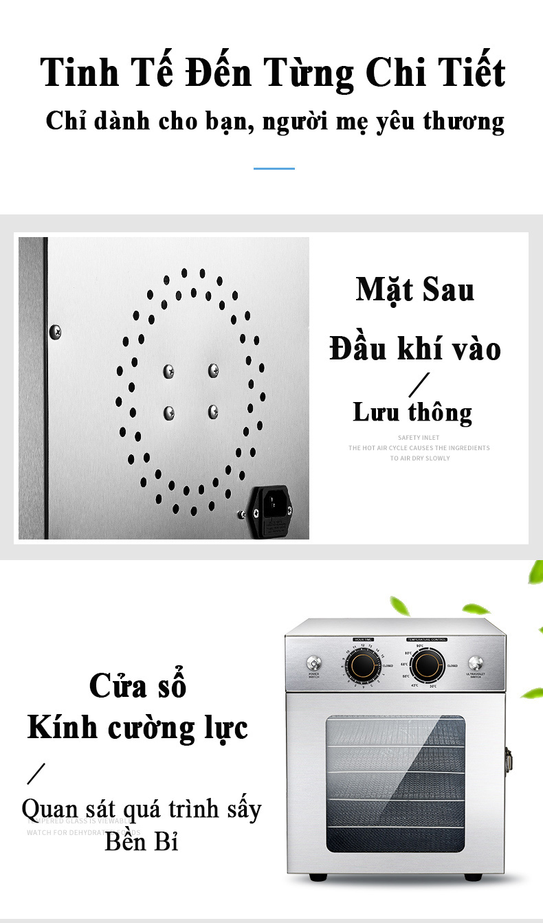 Máy Sấy Thực Phẩm Inox 6 khay, Tiệt Trùng Vật Dụng UV, Làm Đồ Ăn Dặm cho Bé Hàng Chính Hãng