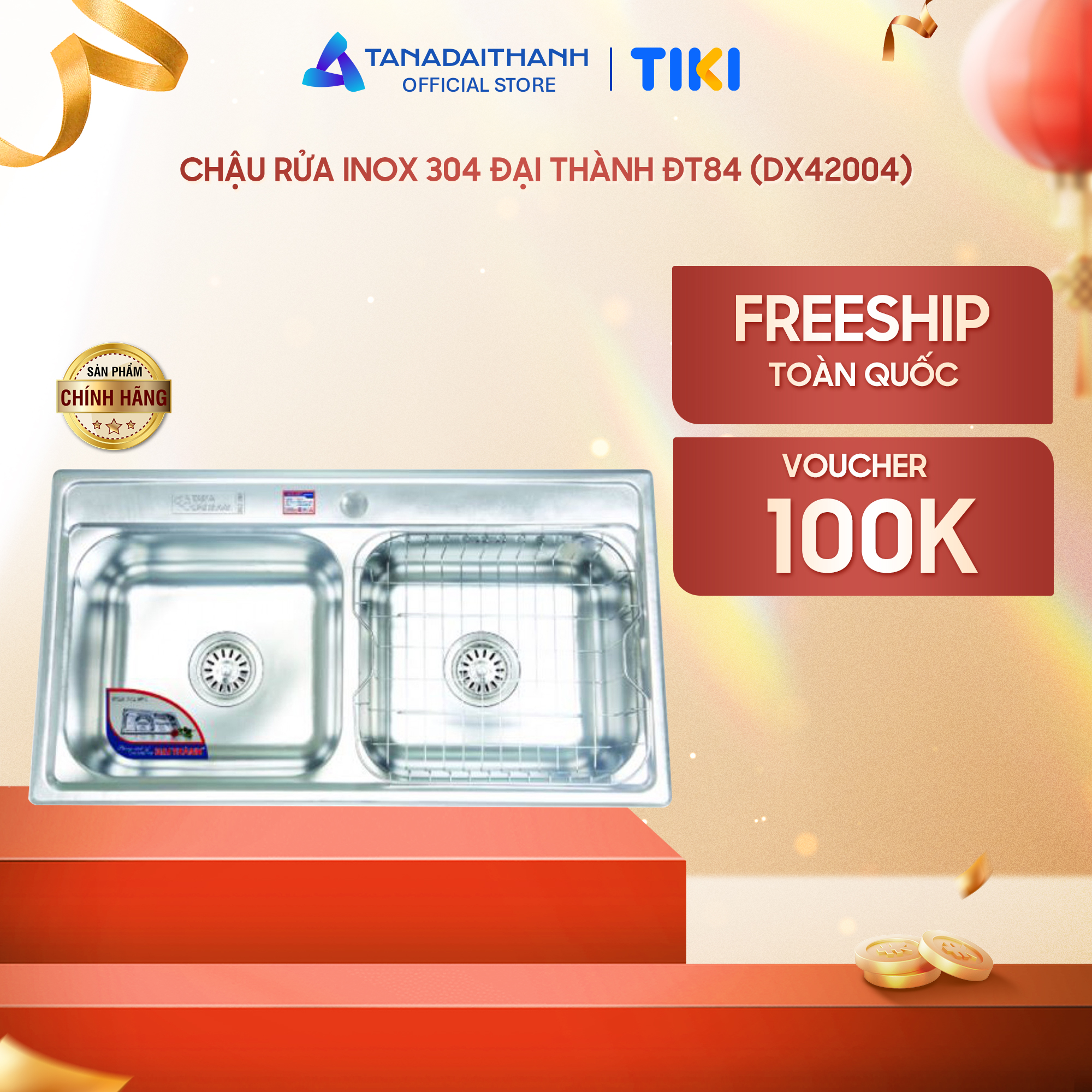 Bộ chậu rửa inox 304 Đại Thành DX42004 - Hàng chính hãng, Chỉ bán khu vực Miền Nam