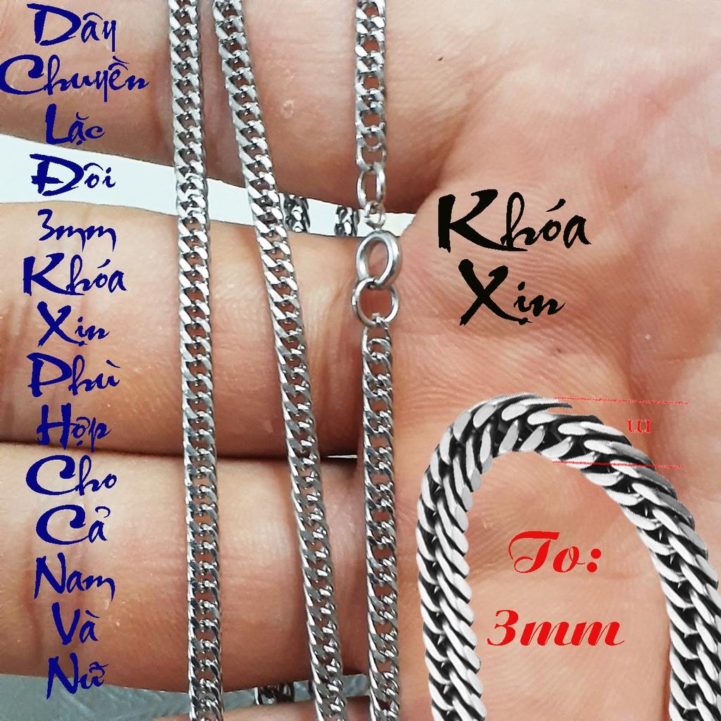Dây chuyền inox kiểu lặc đôi 3mm trắng sáng đẹp, không đen, không gỉ - Phù hợp cho cả nam và nữ