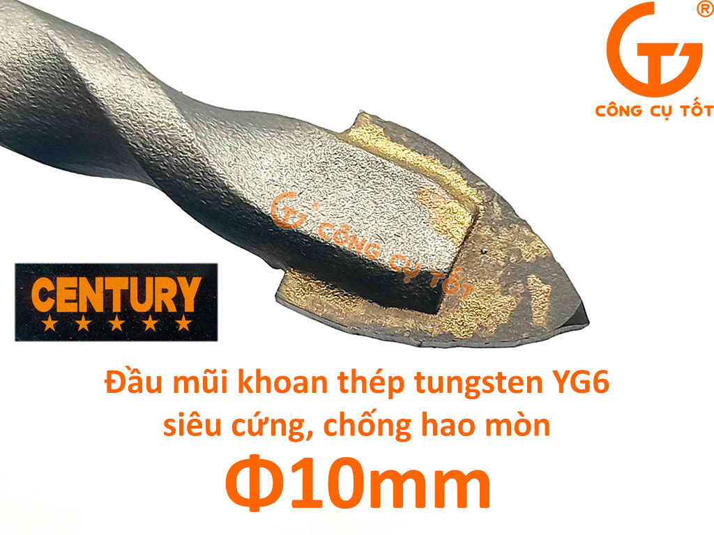 Mũi khoan đa năng chuôi lục Century thép YG6 chống hao mòn 10mm