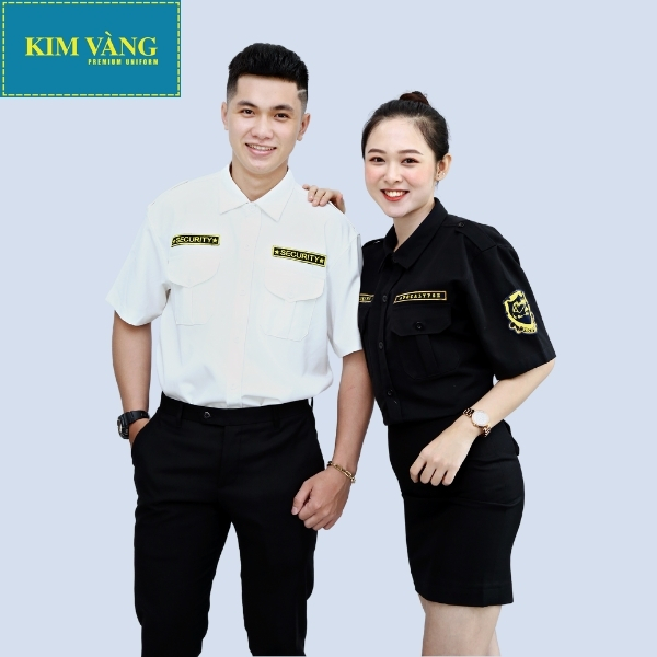 Áo bảo vệ nam nữ đồng phục an ninh tay ngắn chất liệu Kaki thun - Màu đen mẫu 03