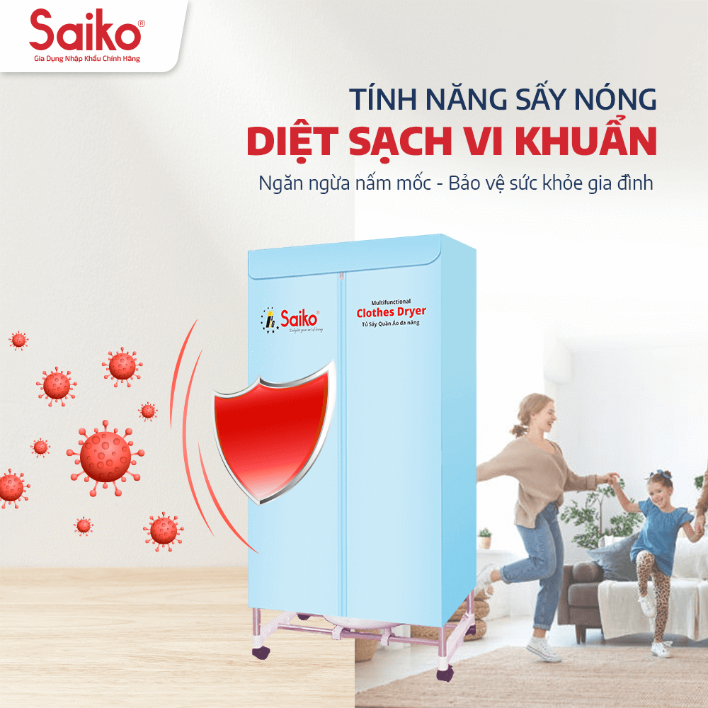 Tủ Sấy Quần Áo Đa Năng Thanh Khung Inox To Dày Saiko CD-1800 - Màu Ngẫu Nhiên - Hàng Chính Hãng