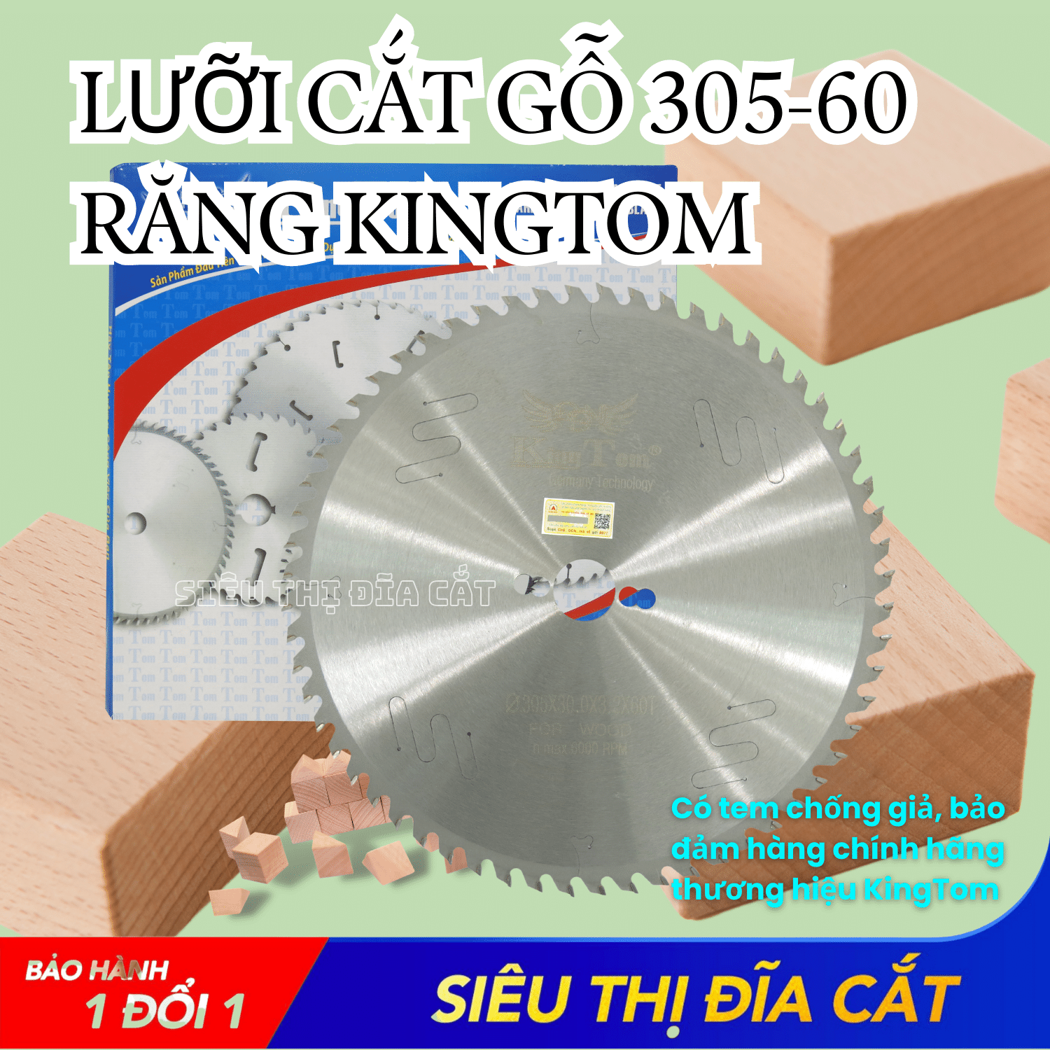 Lưỡi Cắt Gỗ Cao Cấp KingTom 305 - 60 Răng - Chuyên Gỗ Cứng, Gỗ Có Đinh - Siêu Bén