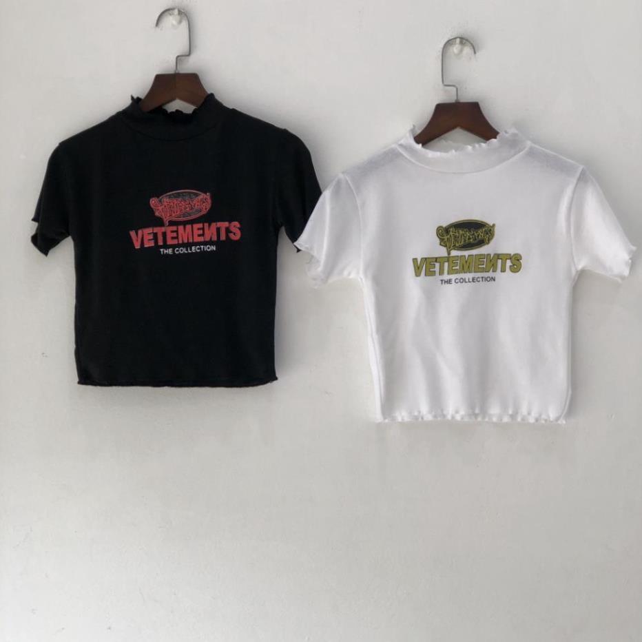 Áo coptop nữ cộc tay dưới 55kg in chữ VETEMENTS
