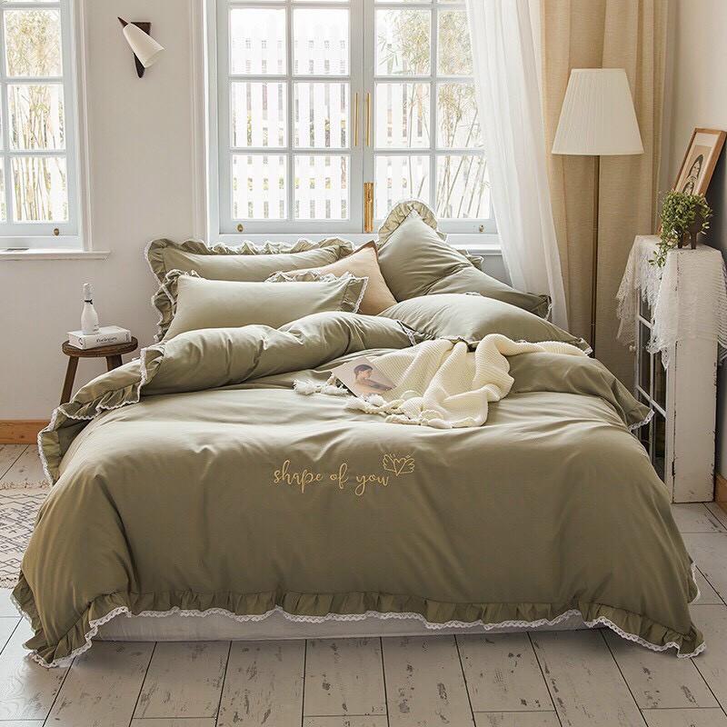 Bộ chăn ga Cotton Silk phối bèo M2T bedding Chăn ga Hàn Quốc cao cấp miễn phí bo chun