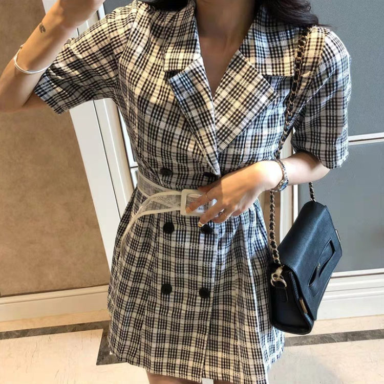 Hàng Quảng Châu - Đầm xòe caro cổ vest vintage thanh lịch trẻ trung - D82208