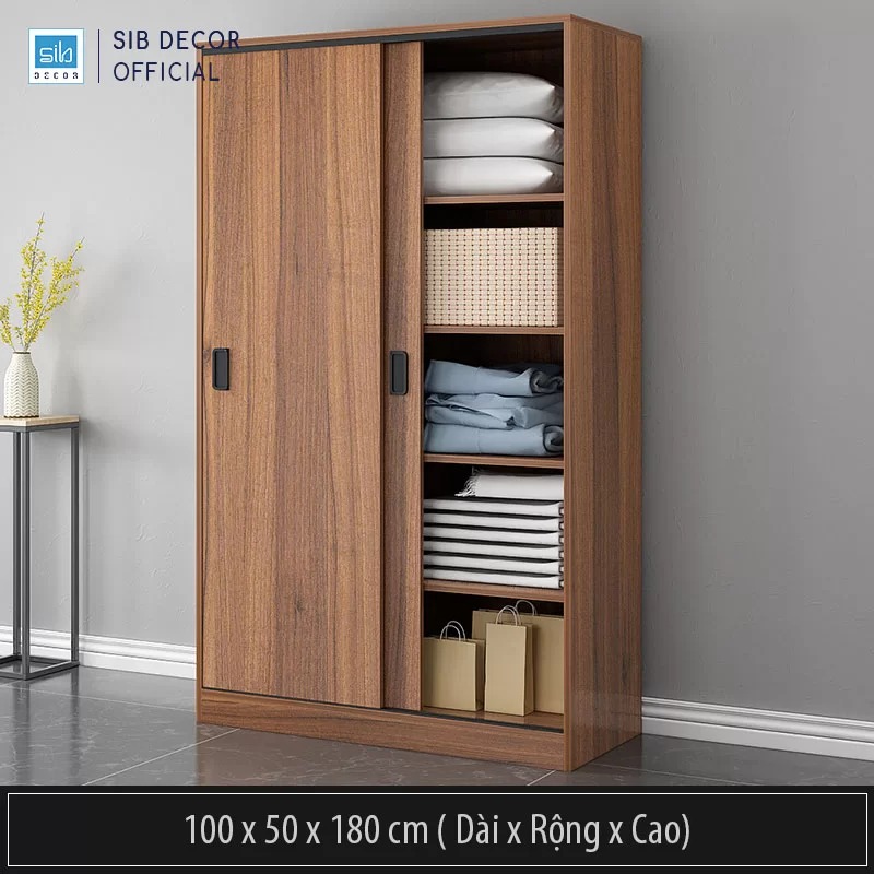 Tủ Áo Cửa Lùa Màu Walnut Hiện Đại, Sang Trọng Thương Hiệu SIB Decor TA19