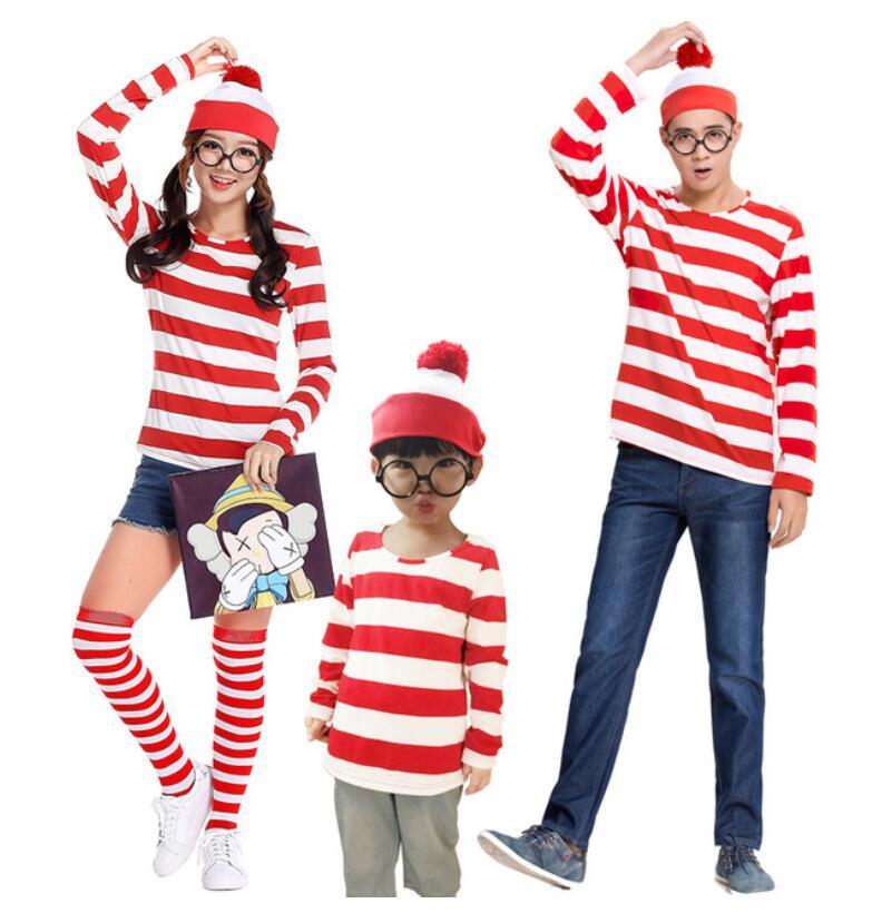 Cha Mẹ & Bé Đâu Wally Waldo Họ Phù Hợp Với Trang Phục Cha Mẹ-Con Áo Sơ Mi Kẻ Sọc Nón Kính Bộ