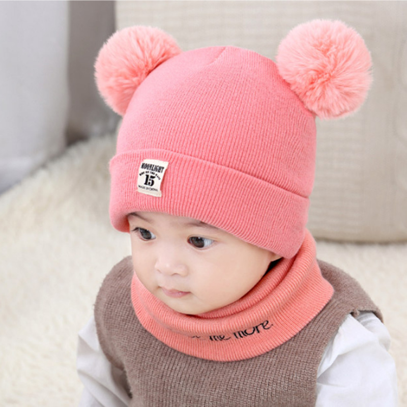 Set Mũ Len Kèm Khăn Quả Bông Cho Bé 