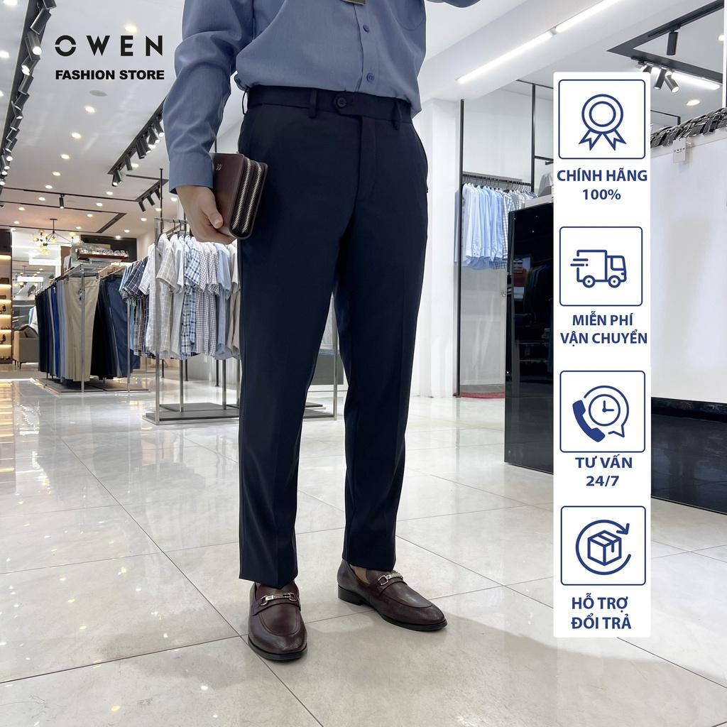 OWEN - Quần âu nam công sở dáng Regular màu Navy trơn có trợ cạp co dãn mã QRT220512N