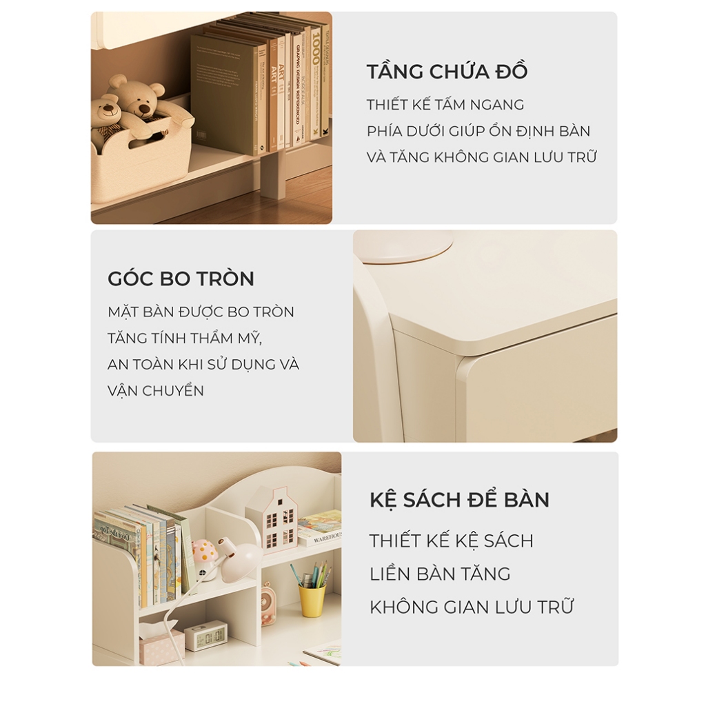 Bàn Học Cho Bé Kèm Kệ Sách Và Ngăn Để Đồ Khung Sắt Chắc Chắn An Toàn AM144