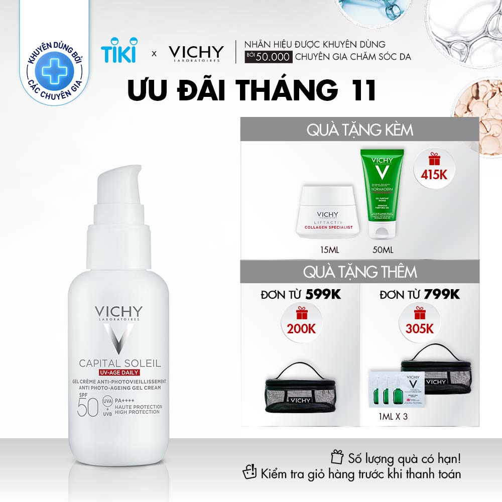 Gel chống nắng bảo vệ da và ngăn ngừa thâm nám, đốm nâu, nếp nhăn Vichy UV Age daily 50ml