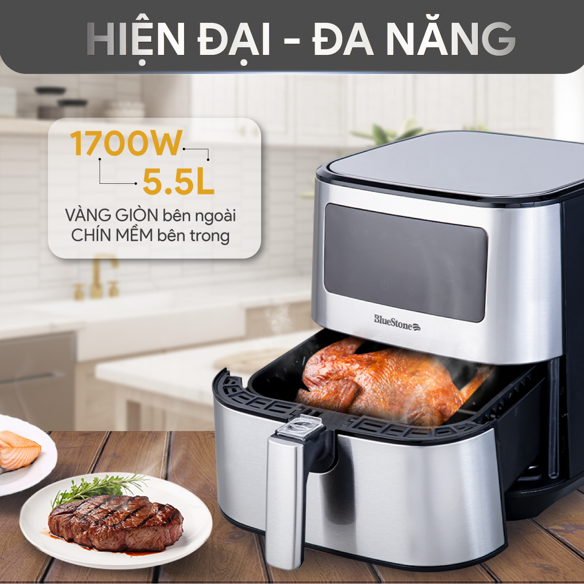 Nồi Chiên Không Dầu BlueStone AFB-5878 5.5 Lít 1700W - Hàng Chính Hãng