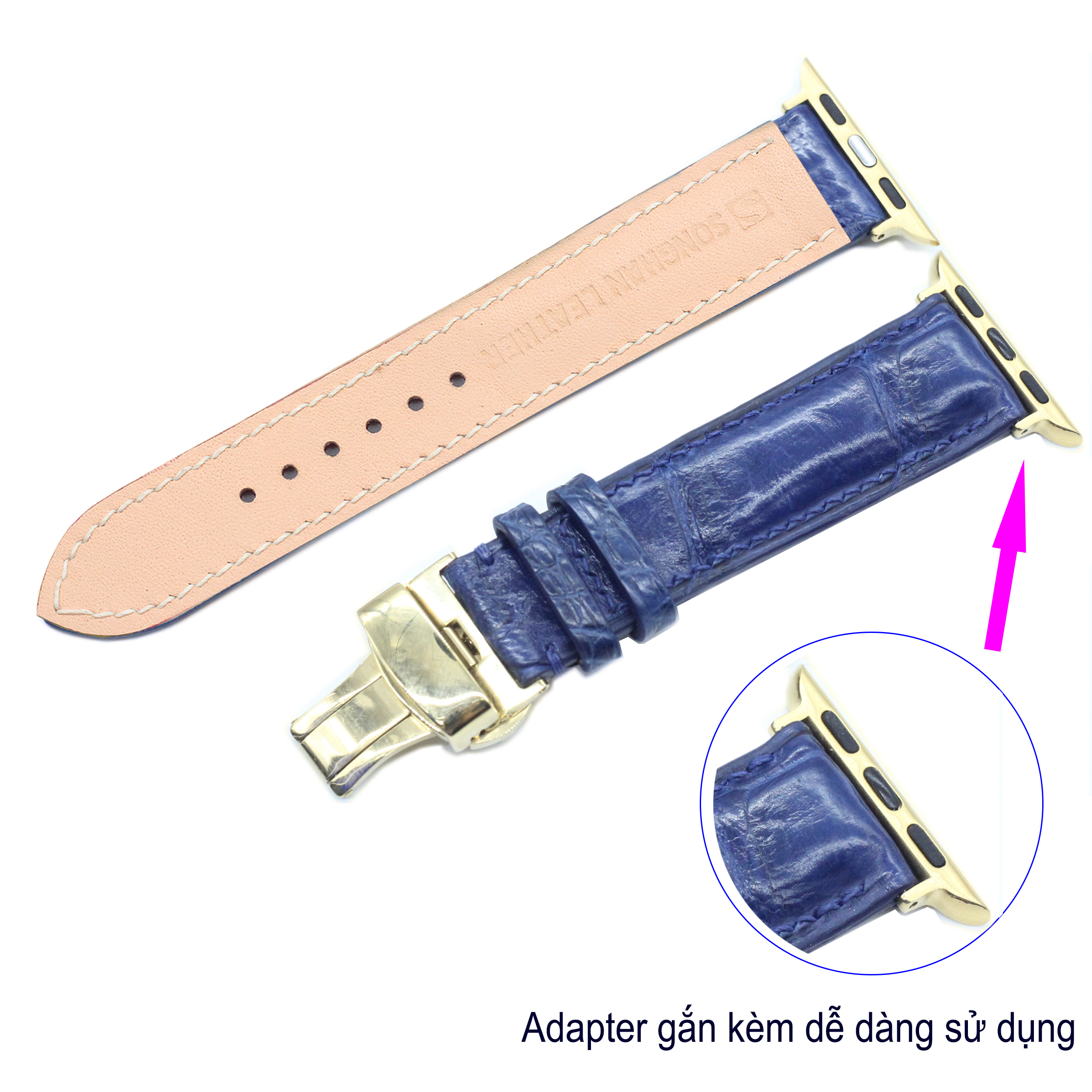 [Cá Sấu Vân Đốt Tre Khóa Gập] Dây Đeo Thay Thế Dành Cho Apple Watch Da Cá Sấu Cao Cấp, Dây Da Apple Watch Series 2,3,4,5,6,7 Size 38mm,40mm,41mm,42mm,44mm,45mm Hàng Chính Hãng Songhan Leather