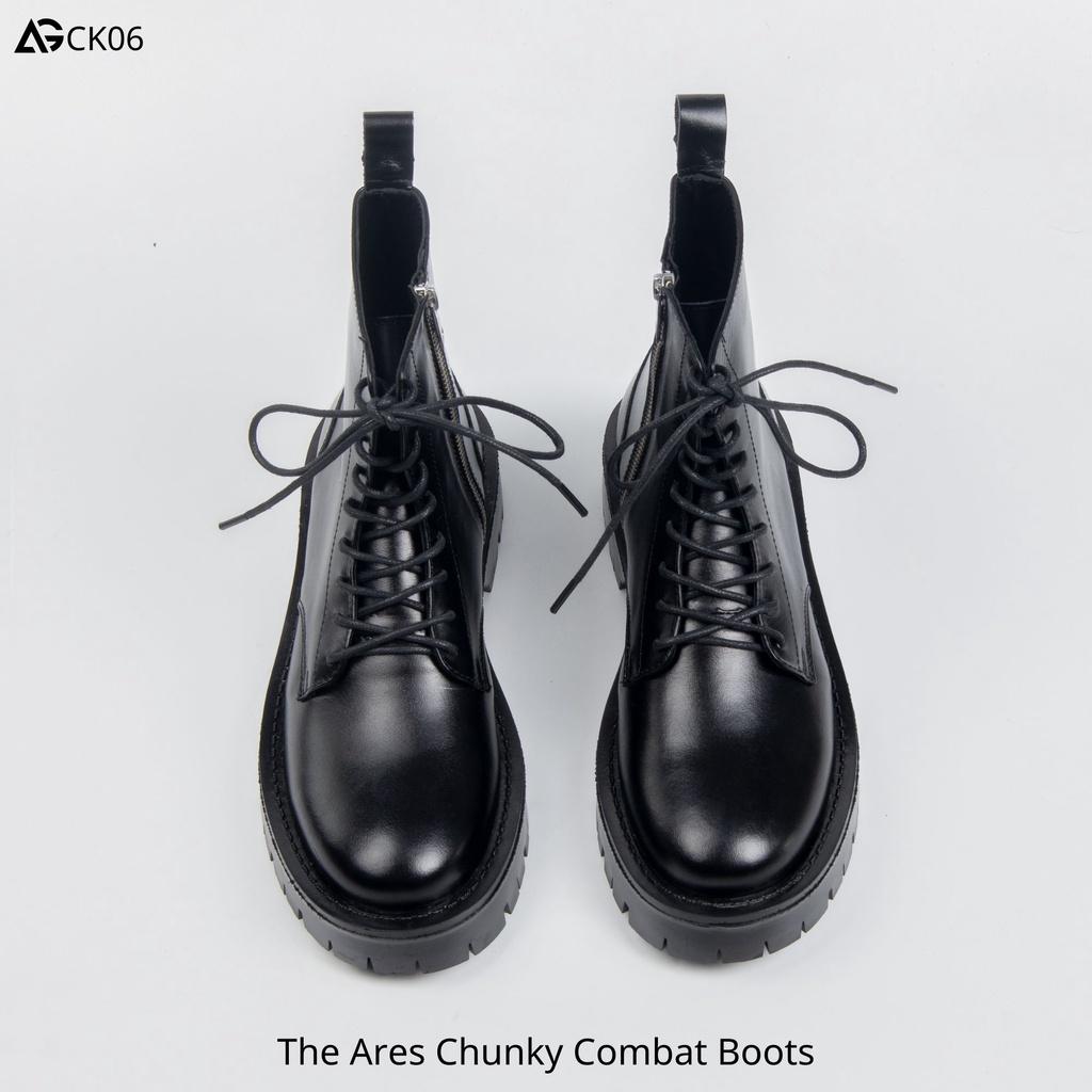 Giày nam da bò cao cấp buộc dây khóa kéo The Ares Chunky Combat boots CK06