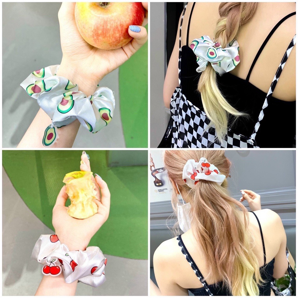 Dây Buộc Tóc Scrunchies lụa kèm charm siêu hot Hàn Quốc