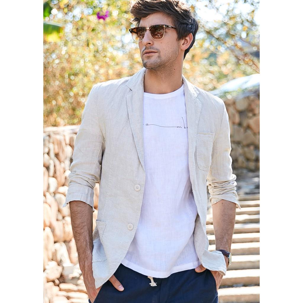 Áo vest Blazer Linen nam dáng lửng, thời trang phong cách trẻ trung