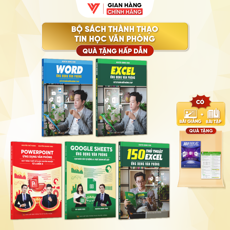 Combo 5 Sách Excel - Word - PowerPoint - GoogleSheet - 150 Thủ Thuật Excel Tin Học Văn Phòng Kèm Khóa Học