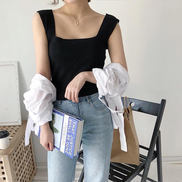 Áo Thun Nữ 2 Dây Bản To Cổ Vuông Borip Gân 2 Màu - DOMIN clothing