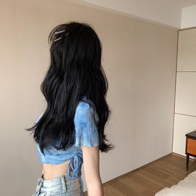 Áo croptop thun gân dây rút màu tie dye cá tính