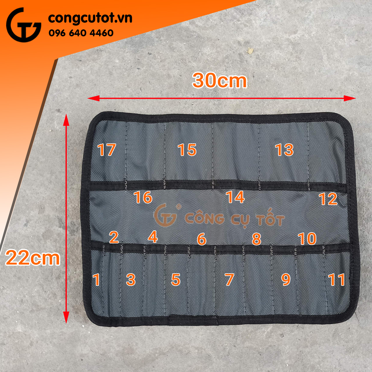 Túi vải cuộn 17 ngăn đựng đồ nghề 30x22cm xanh tím than