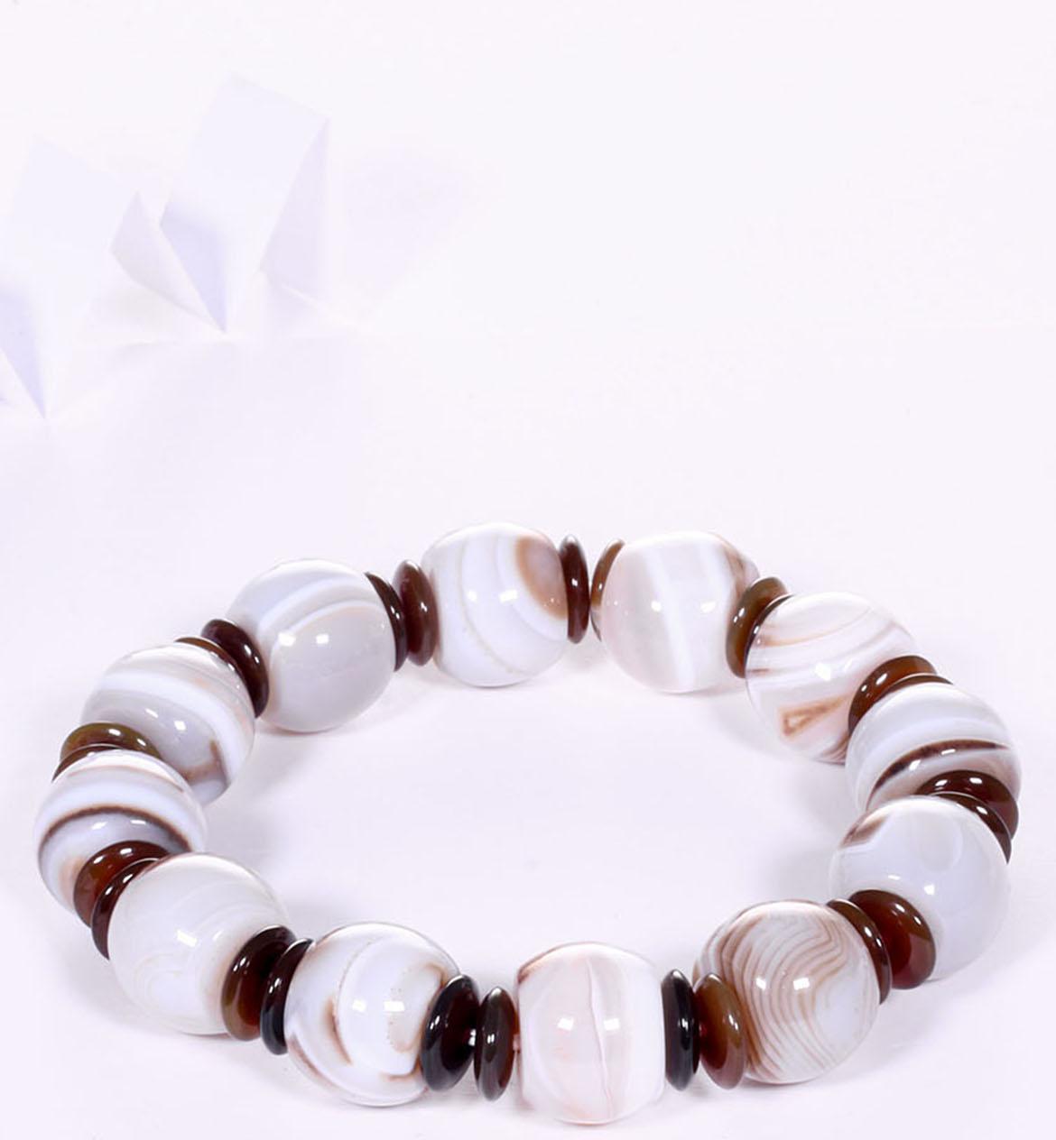 Vòng tay đá mã não (Agate) trắng viên hình trống 13x10mm mệnh thủy, kim - Ngọc Quý Gemstones