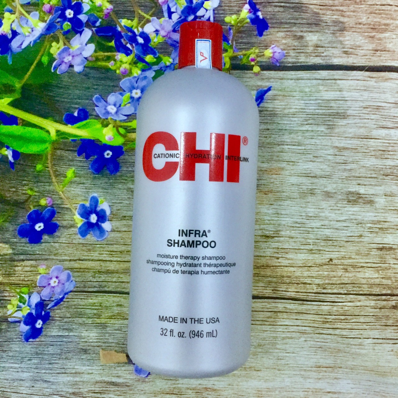 [+Tặng mũ trùm] Dầu gội CHI Infra Moisture Therapy shampoo siêu mượt cho tóc khô hư tổn (xám) Mỹ 946ml (Mẫu mới)