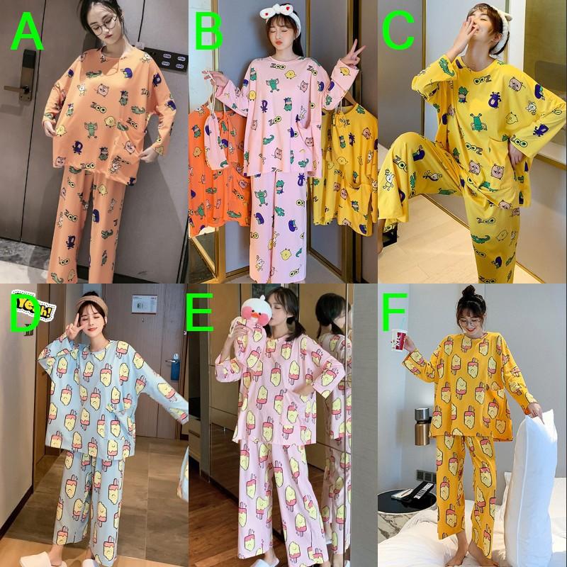 Set đồ ngủ dài in hình hoạt hình dễ thương cho nữ