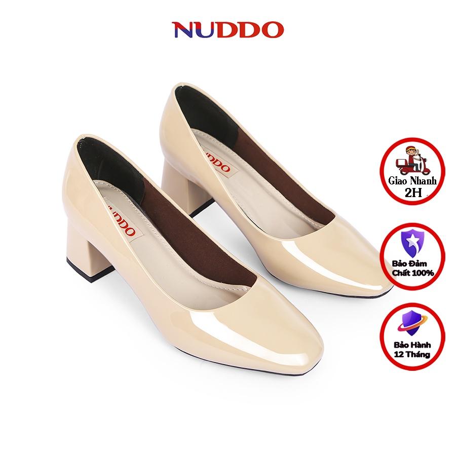Giày cao gót nữ công sở NUDDO gót vuông cao 5 phân mũi vuông da bóng cao cấp NUB03