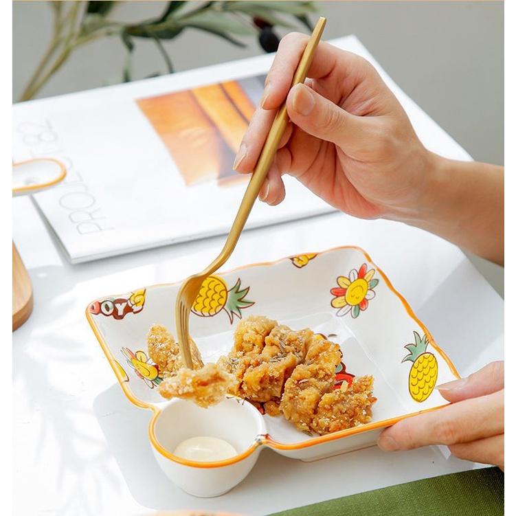 Bộ chén bát đĩa sứ khay sứ cao cấp ăn dặm cho bé hình Vịt vàng Cute