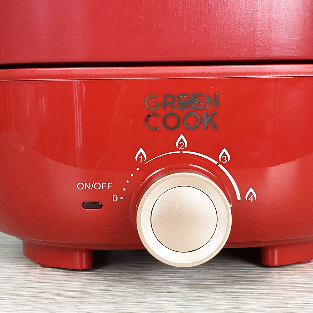 Nồi lẩu điện 3L Greencook GCEH233 thiết kế lòng nhôm đúc rời mâm nhiệt dễ vệ sinh, có khay hấp inox - Hàng chính hãng