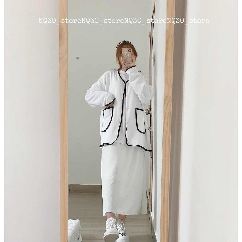 Áo Cardigan Túi Hộp Nỉ Da Cá Nữ Ullzang