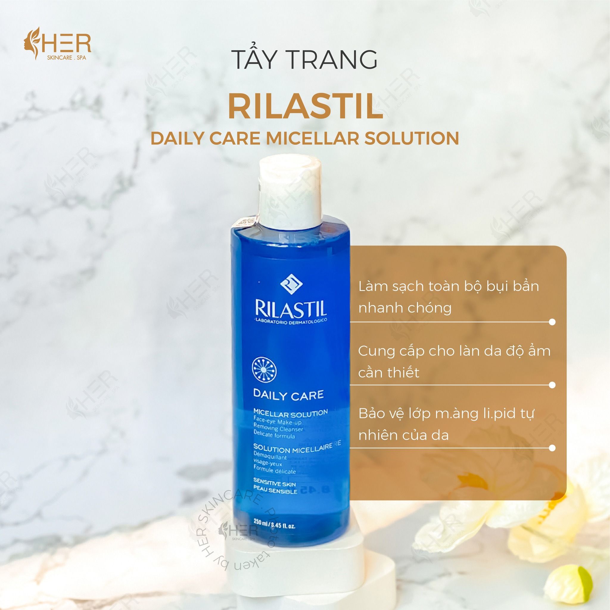 Tẩy trang cho vùng mặt và mắt Rilastil Daily Care Micellar Solution 250ml