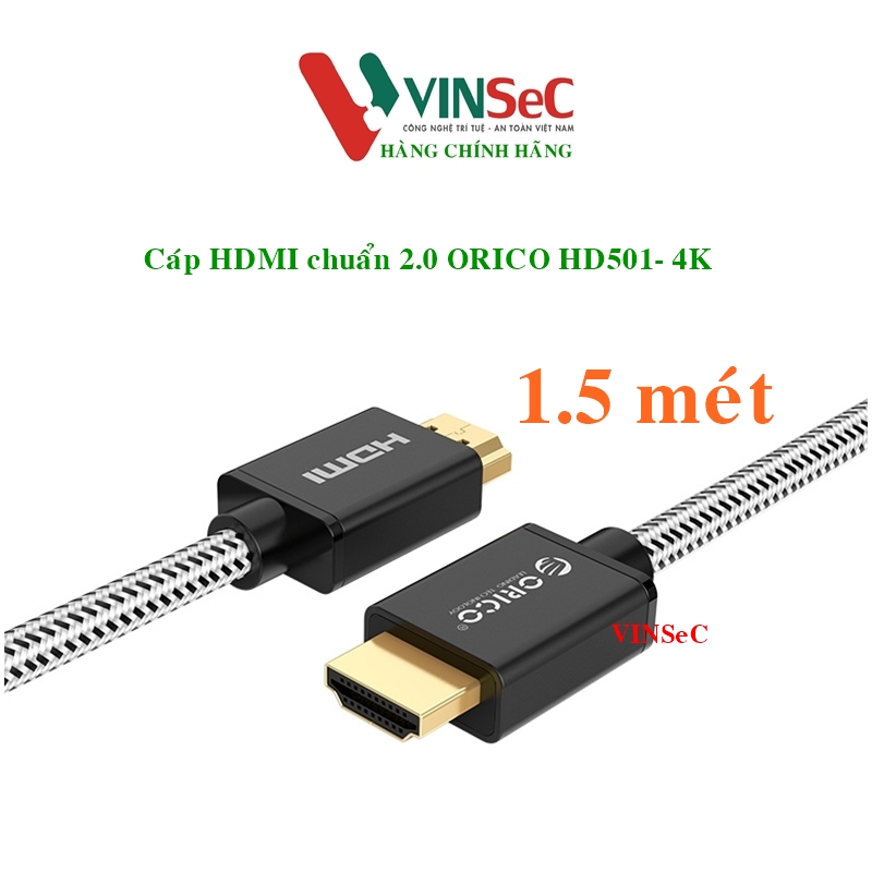 Cáp HDMI ORICO HD501-15-BK - chuẩn 2.0 4K/60Hz (dây dù) 1.5 mét- Hàng Chính Hãng