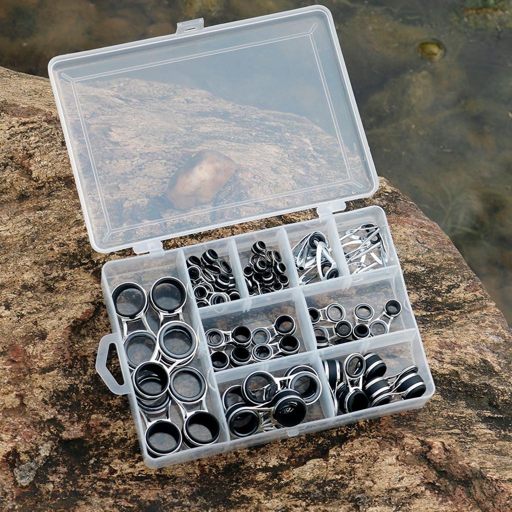 55Pcs/box Stainless Steel Fishing Rod Guides Rod Repair Kit DIY Eye Rings