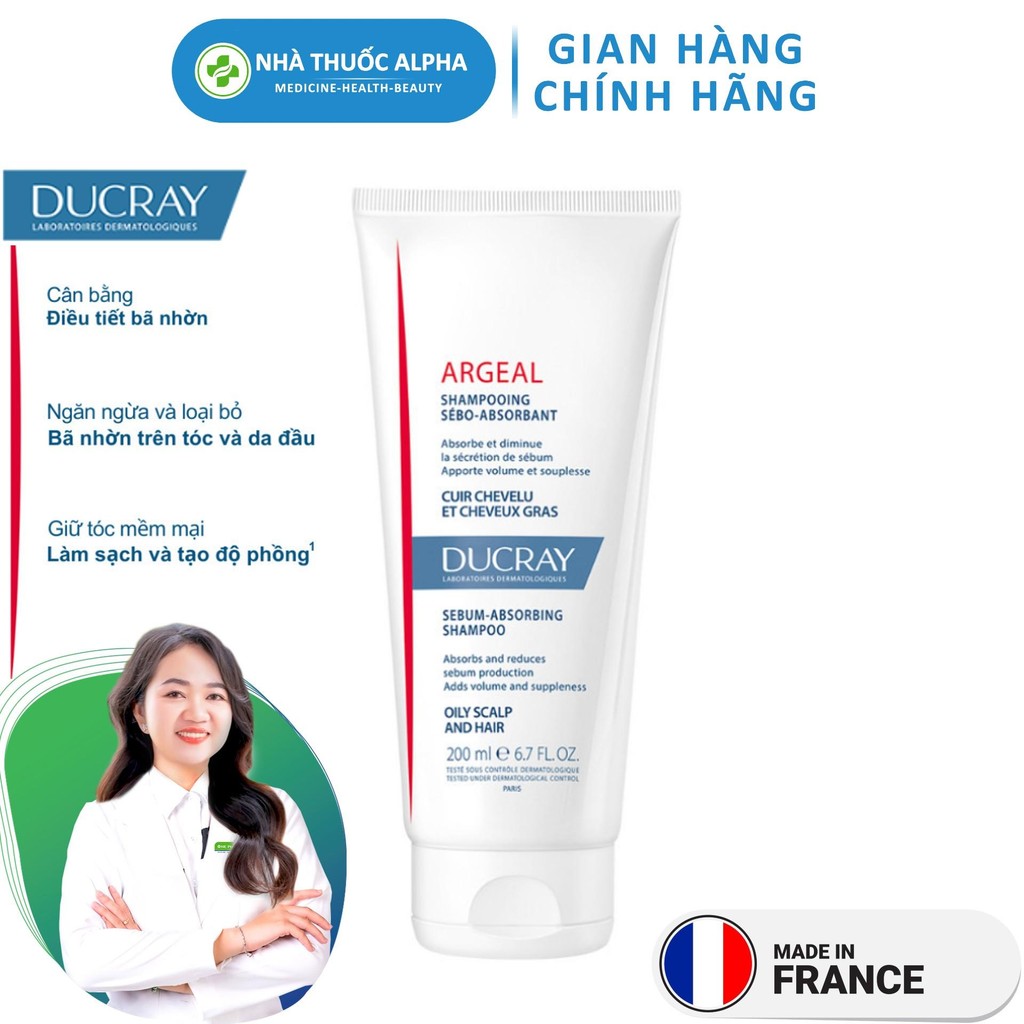 Dầu gội dạng kem điều tiết bã nhờn &amp; chống bết dính Ducray Argeal Shampoo 200ml