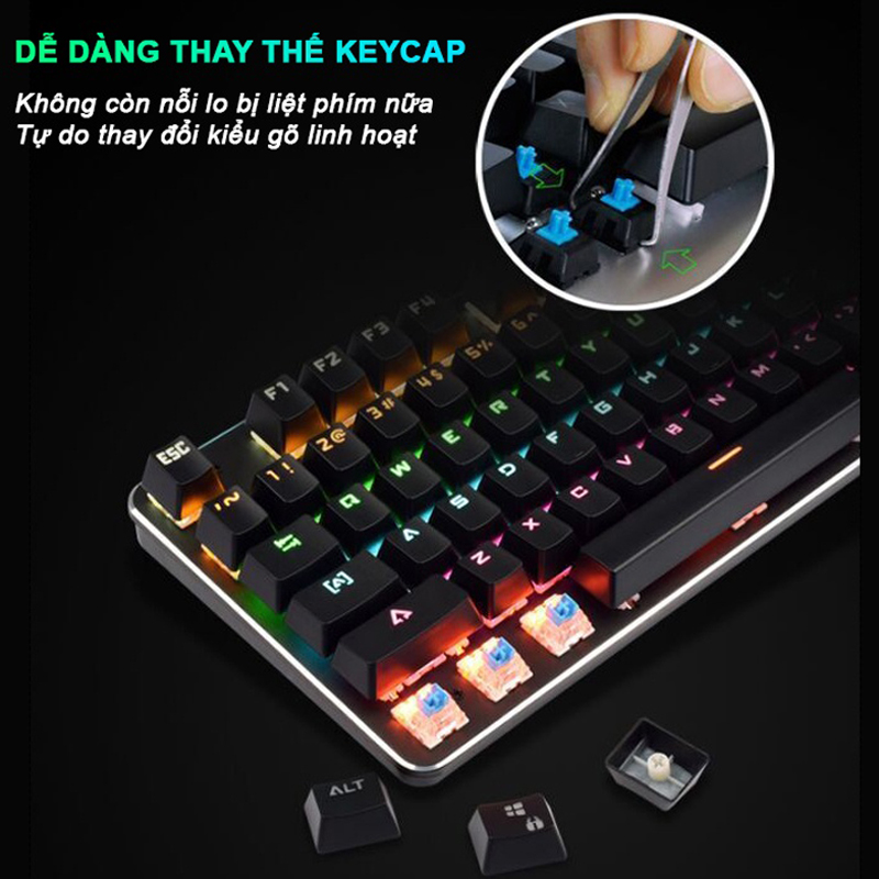 Bàn phím cơ máy tính - Bàn phím cơ gaming Crack K2 PRO, LED RGB 10 chế độ nháy khác nhau dành cho máy tính, laptop