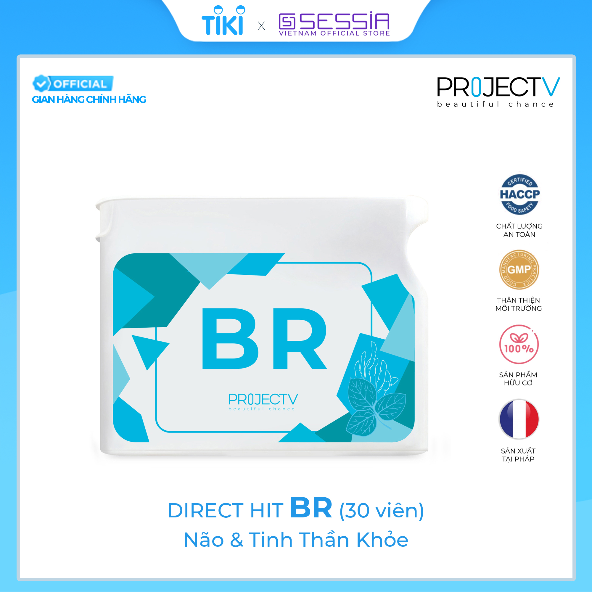 [VOUCHER 300K] Thực Phẩm Sức Khỏe BR Direct Hit - Não Khỏe, Tinh Thần Khỏe - PROJECT V - Hộp 30 Viên - Xuất xứ Pháp, Hàng Chính Hãng