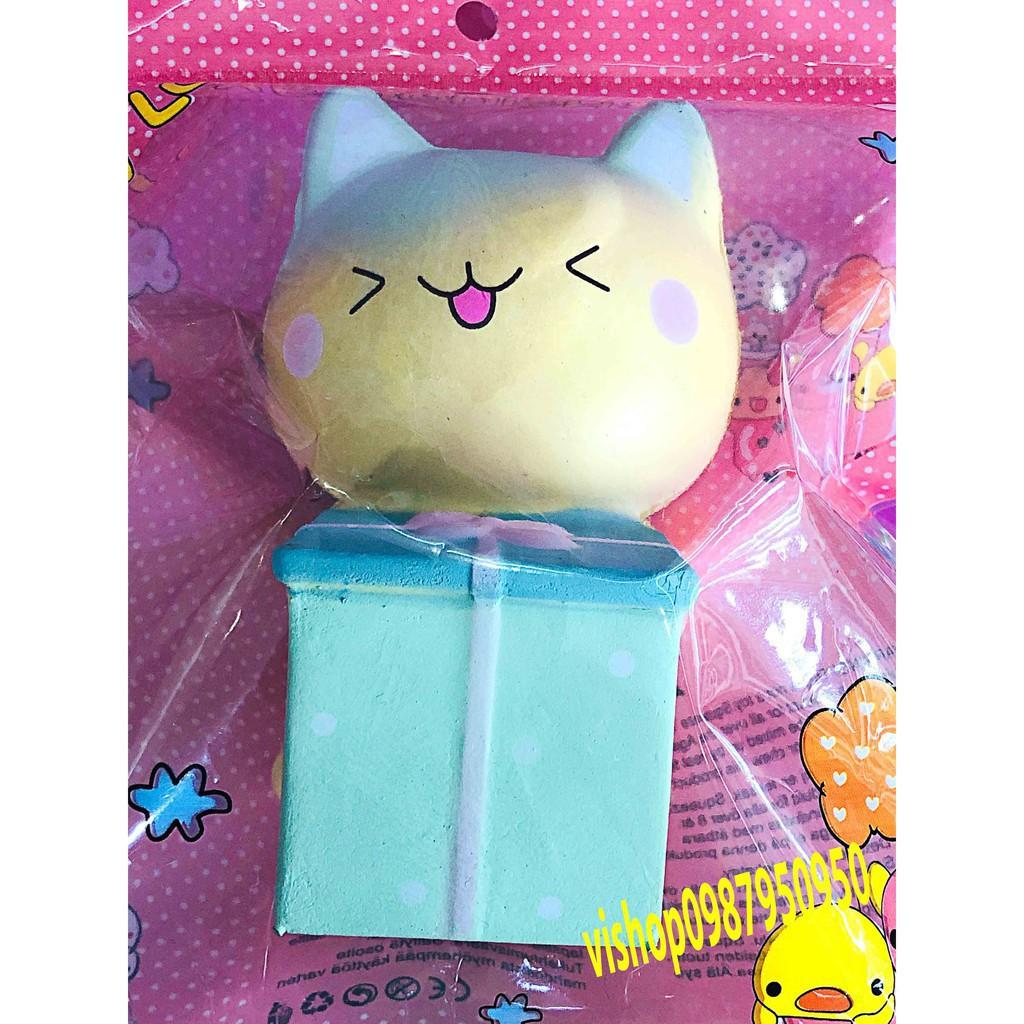 SQUISHY MÈO ấp ôm HỘP QUÀ XANH