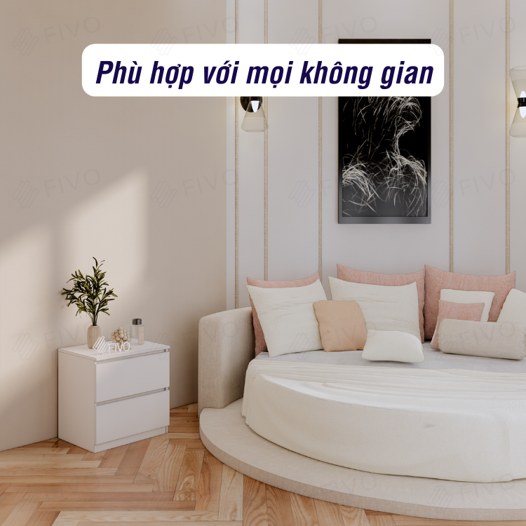 Tủ Đầu Giường Gỗ FIVO FT19 Có Ray Trượt Cao Cấp, Tay Cầm Thiết Kế Thẩm Mỹ - 2 Hộc Tủ