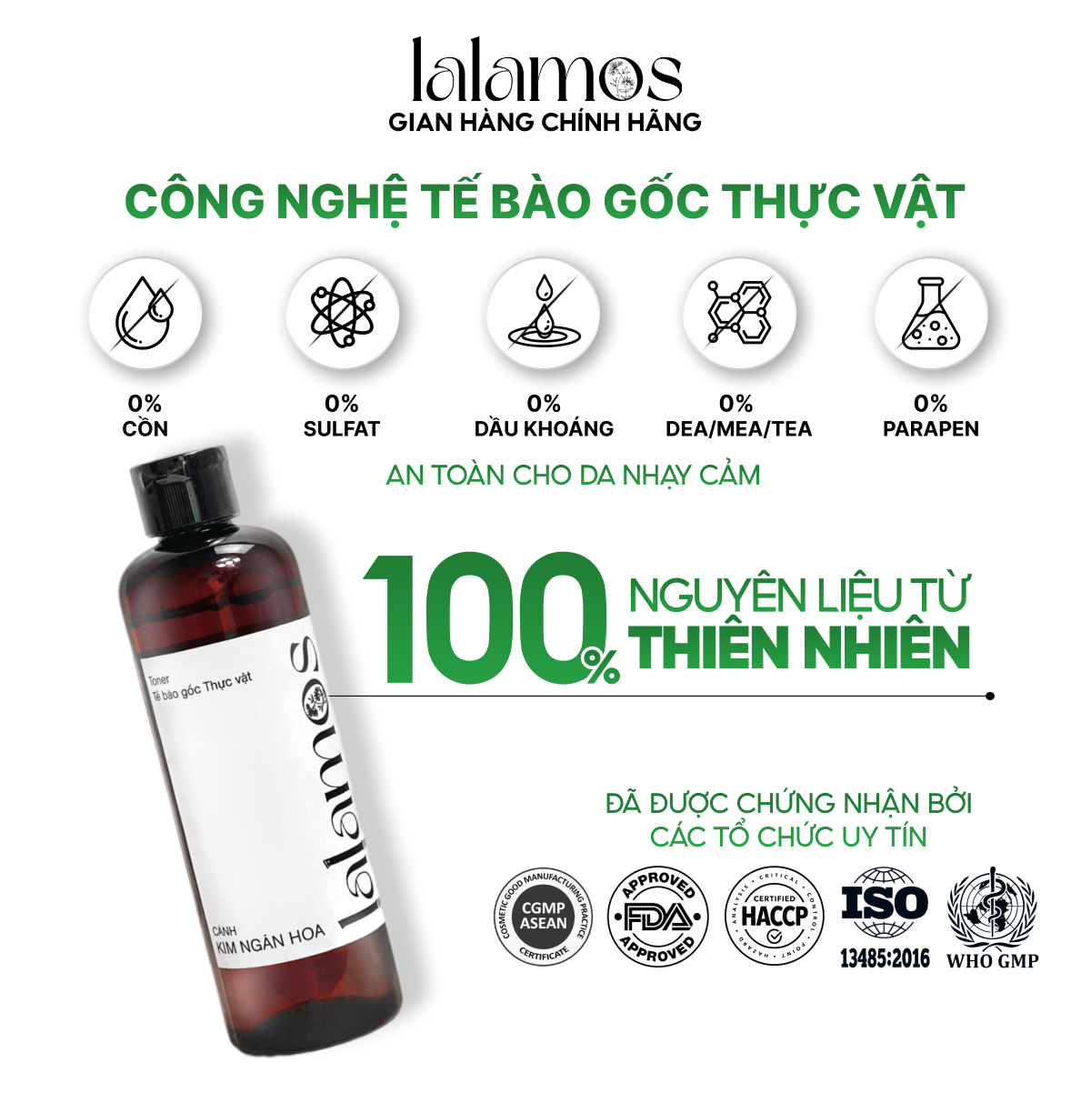 Toner Cánh Kim Ngân Hoa Lalamos Dưỡng Ẩm Và Se Khít Lỗ Chân Lông 250ml