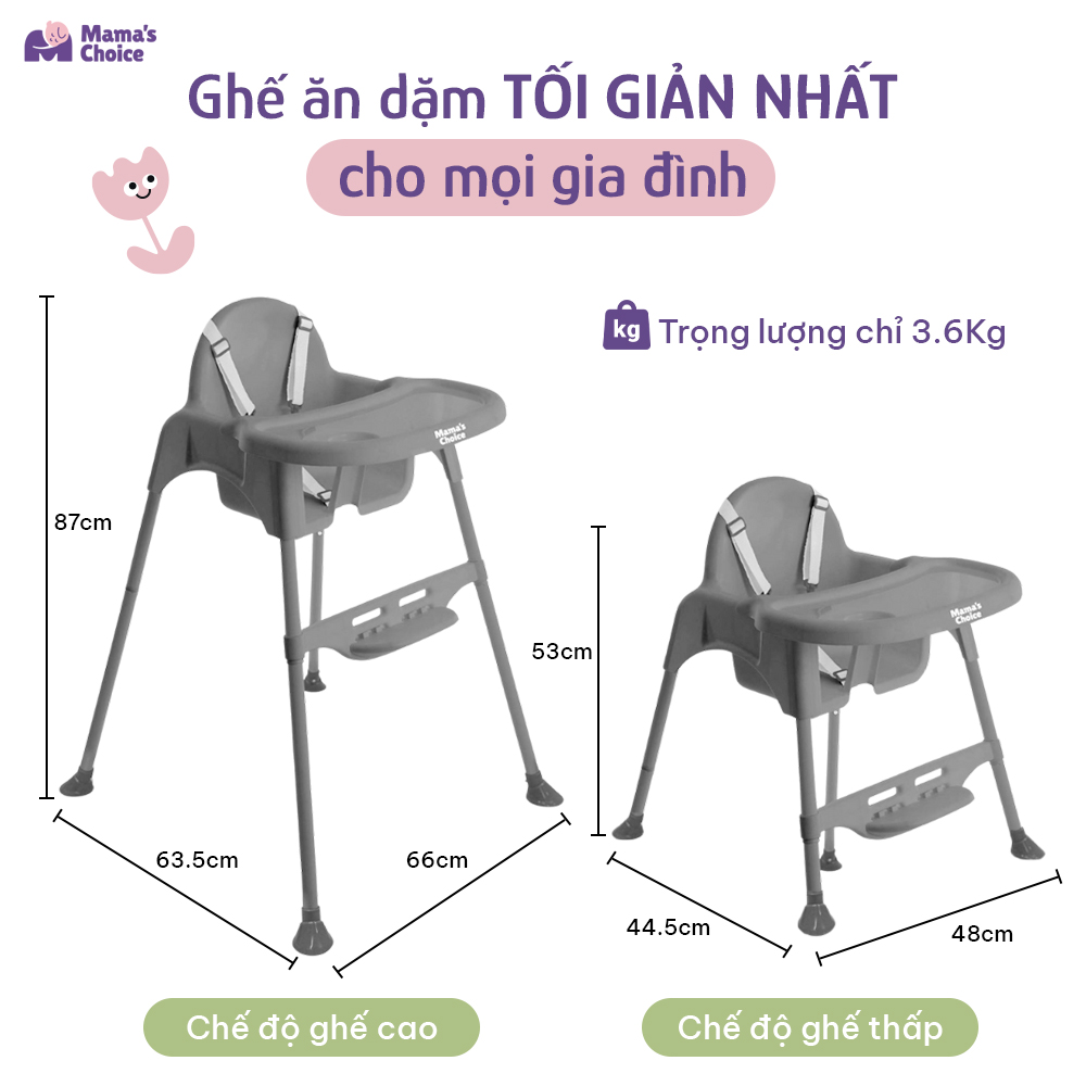 Ghế Ăn Dặm Mama's Choice, Ghế Cho Bé Tập Ăn Dặm, Kiểu Dáng Chắc Chắn Dễ Tháo Lắp và Vệ Sinh [Sản Phẩm Mới Tặng Gặm Nướu]