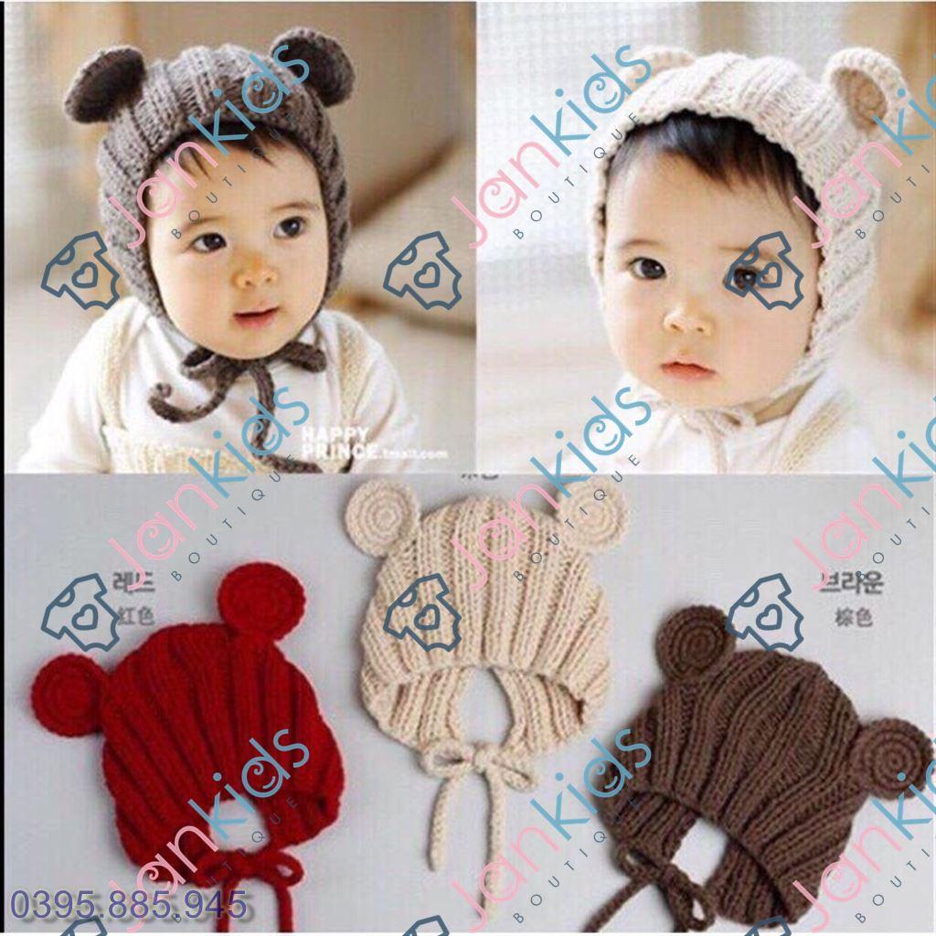 Mũ len tai mickey buộc dây cho bé
