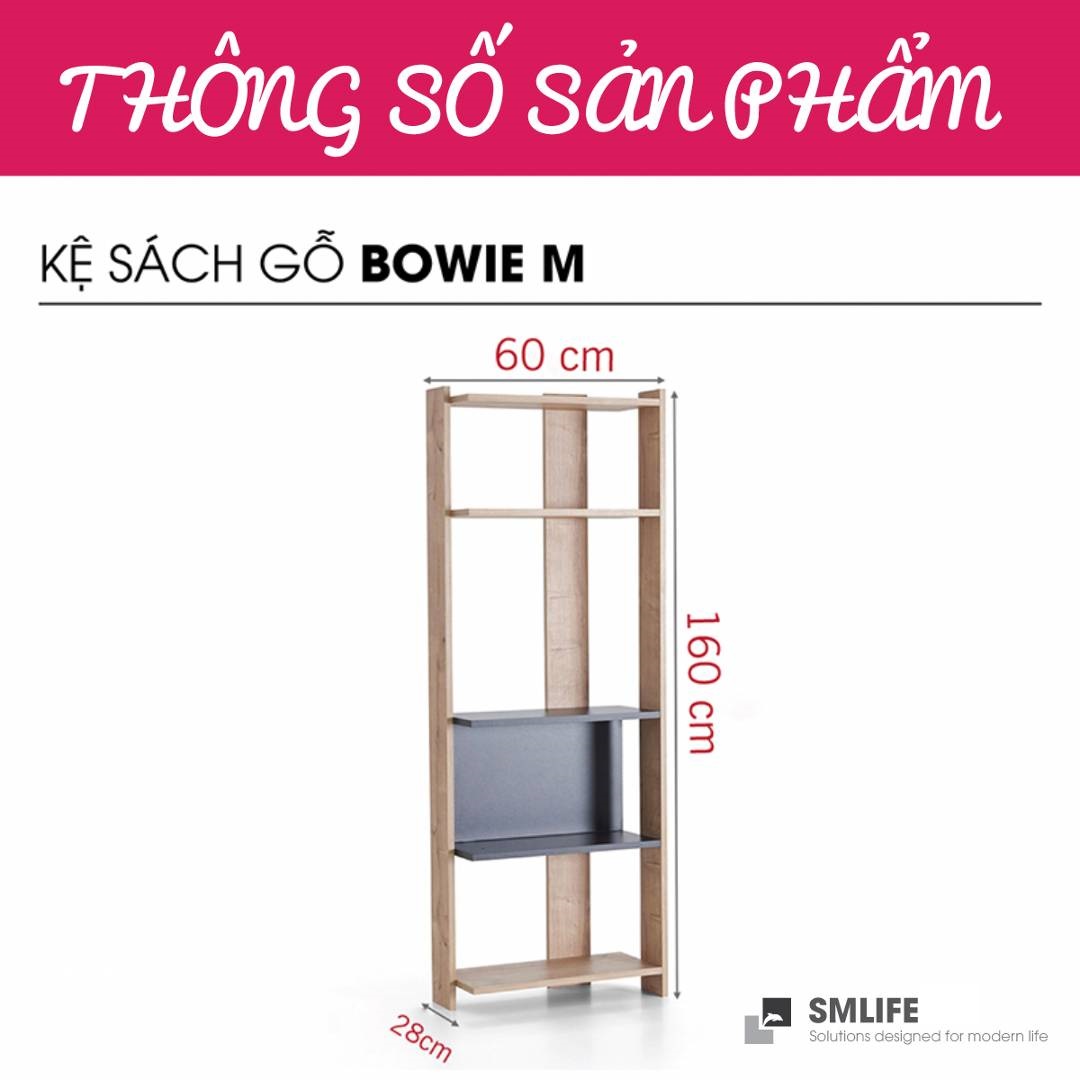 Kệ sách gỗ hiện đại SMLIFE Bowie – Size M | Gỗ MDF dày 17mm chống ẩm | D60xR28xC160cm