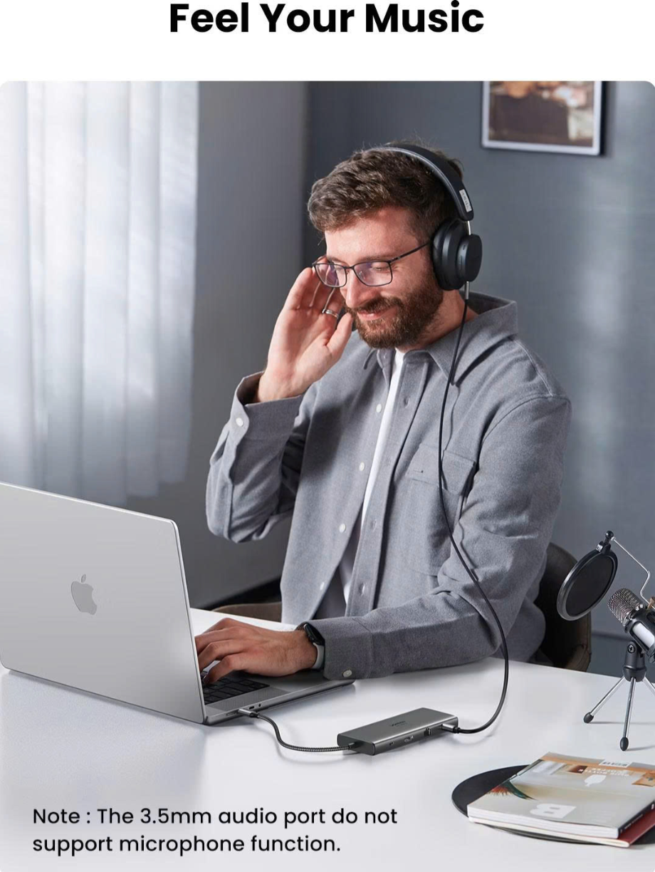 Bộ chuyển USB-C Docking Station 11 in 1 UGREEN 45520 CM639 4K@60Hz HDMI, 100W PD, Gigabit Ethernet - Hàng chính hãng