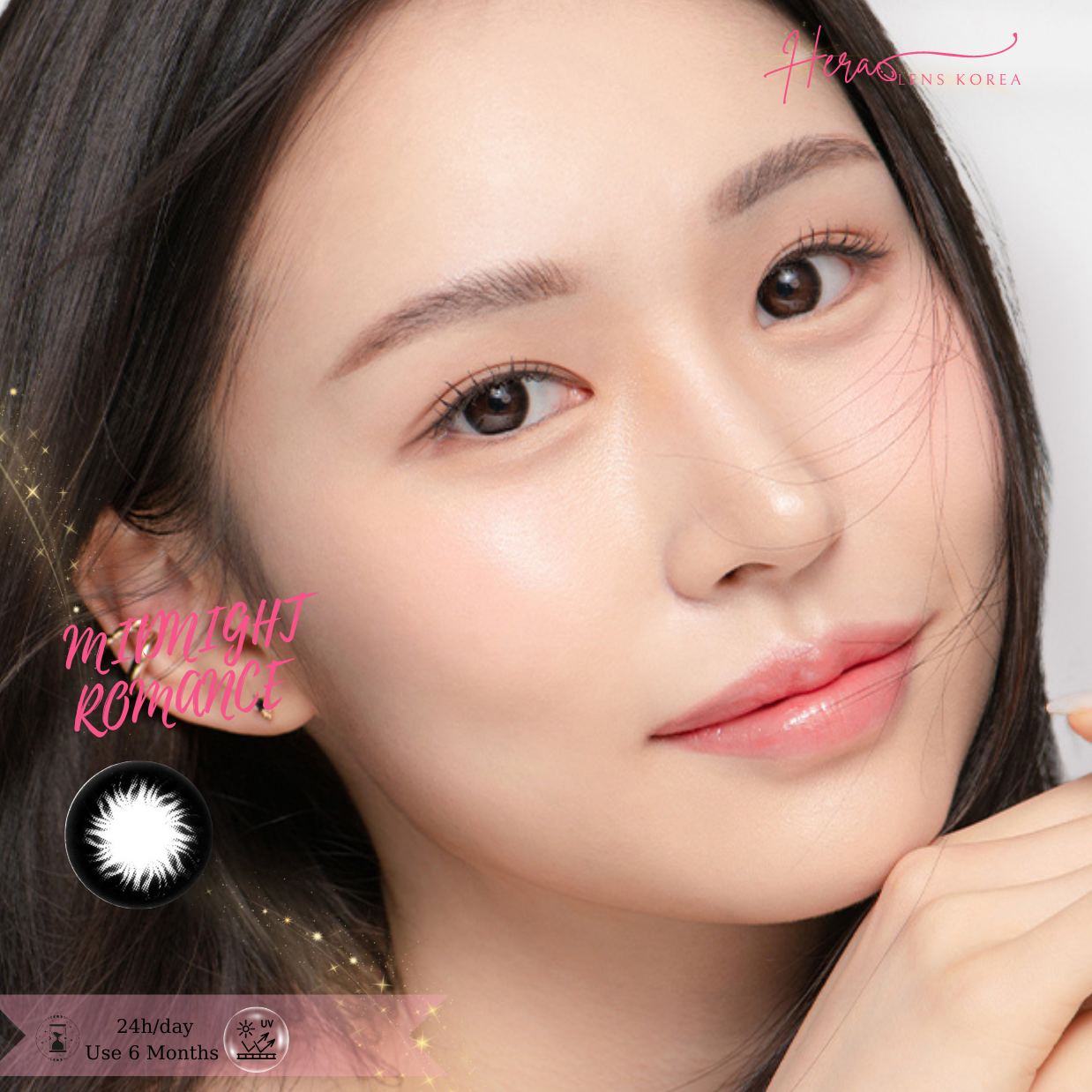 Kính Áp Tròng Hera Đen Trăng Non Không Độ MIDNIGHT ROMANCE Nhập Khẩu Hàn Quốc Lens Không Cận 6 Tháng