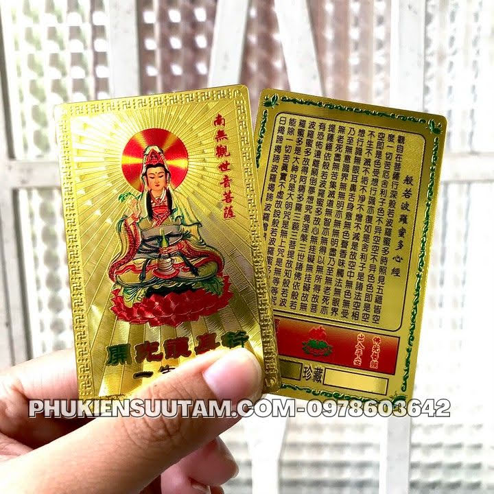 Thẻ Kim Bài Quan Âm Bồ Tát, kích thước: 8.3cmx5.3cmx0.2cm, màu: vàng - SP005745
