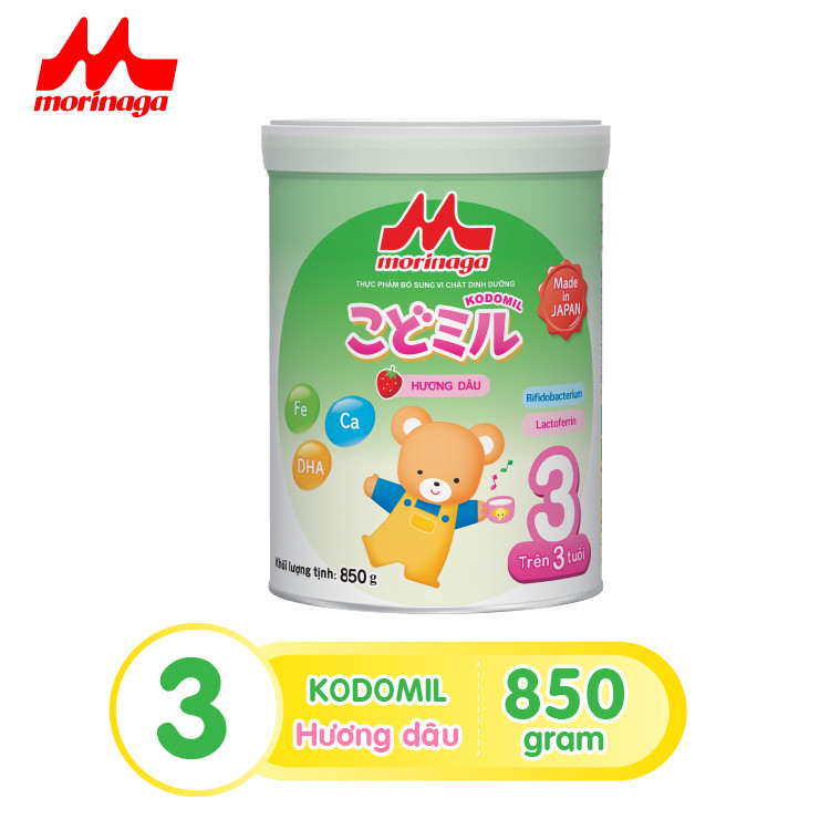 Combo 2 lon Sữa Morinaga số 3 Kodomil 850g - Hương Dâu cho bé từ 3 tuổi trở lên (Không tem)